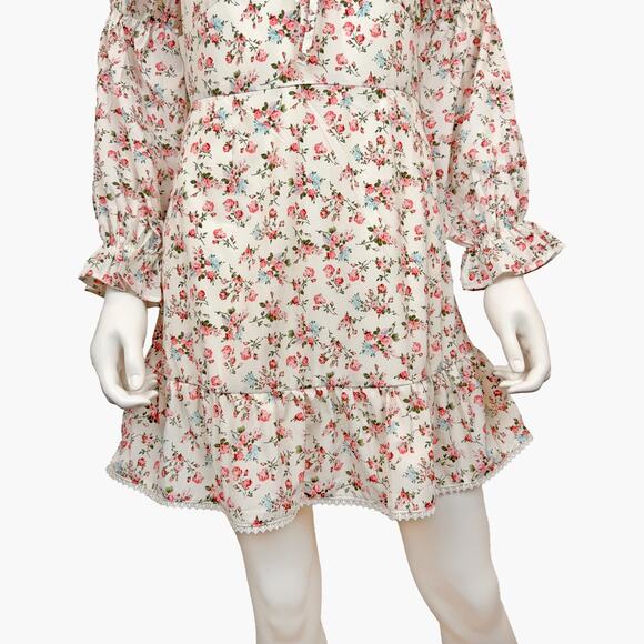 NWT WOVEN PINK Floral Puff Sleeve Mini Dress (Cream | Size S) - Picture 6 of 10
